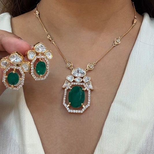 Kundan necklace with Earrings with doublet emerald