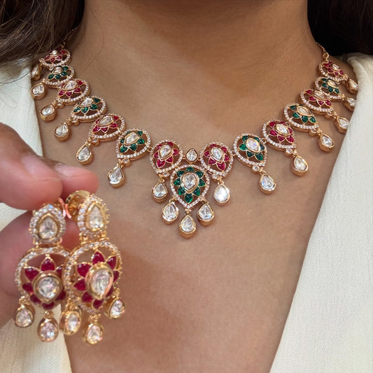 Multicoloured Kundan necklace with Earrings